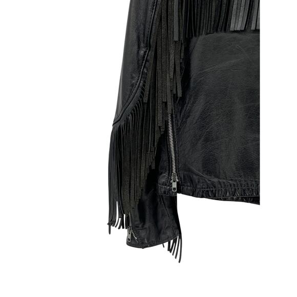Vintage Black Leather Fringe Motorcycle Biker Jacket Women's Med - Picture 16 of 16